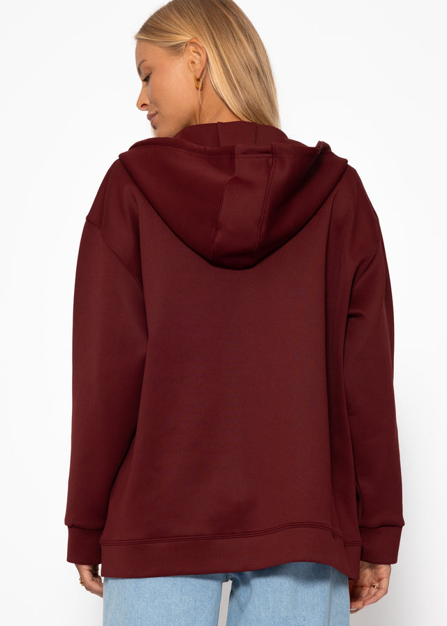 Oversize Sweatjacke mit Kapuze - burgundy