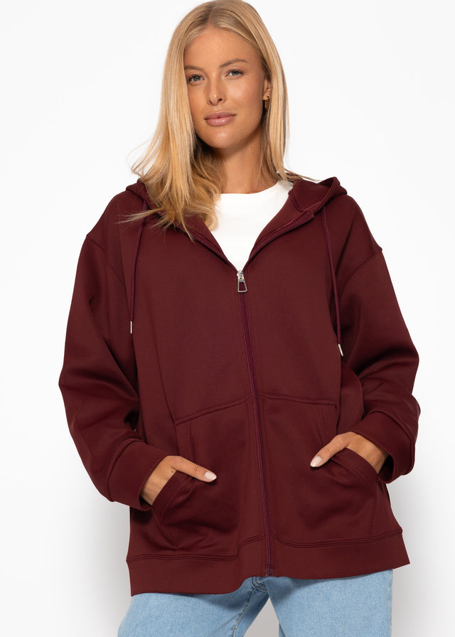 Oversize Sweatjacke mit Kapuze - burgundy