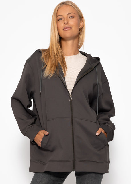 Oversized hooded sweat jacket - grey