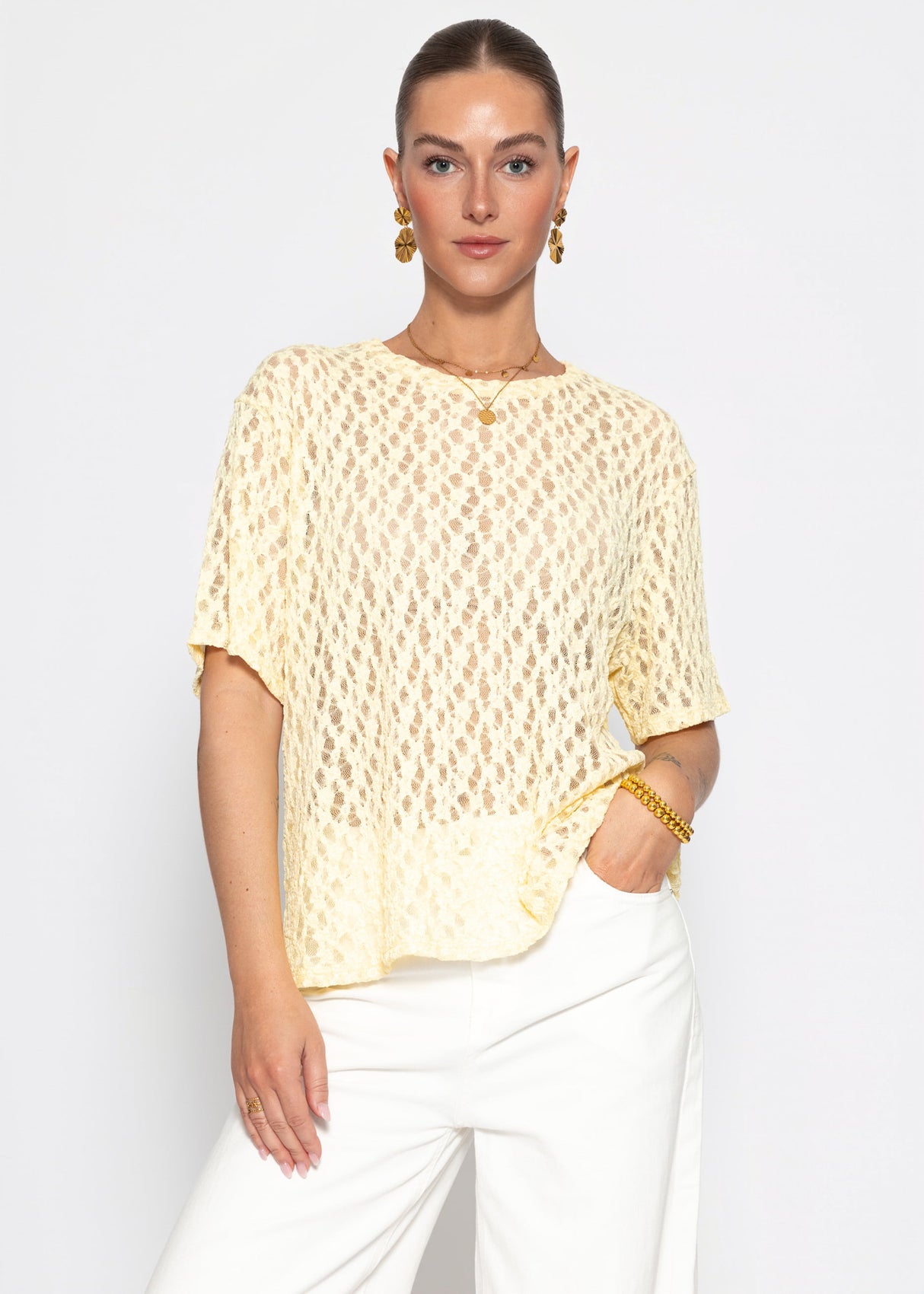 Oversize T-Shirt aus Spitze - gelb