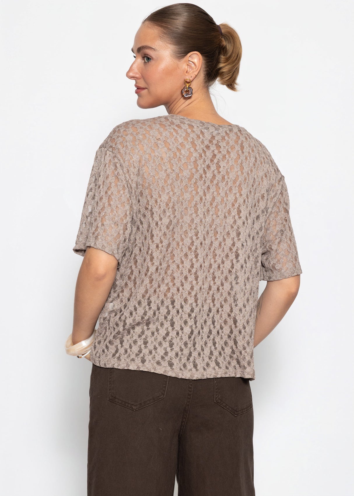 Oversize T-Shirt aus Spitze - taupe