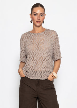 Oversize T-Shirt aus Spitze - taupe
