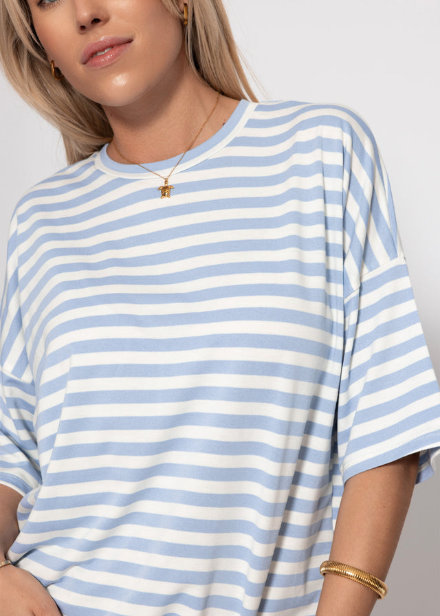 Oversized T-shirt with stripes - blue-white