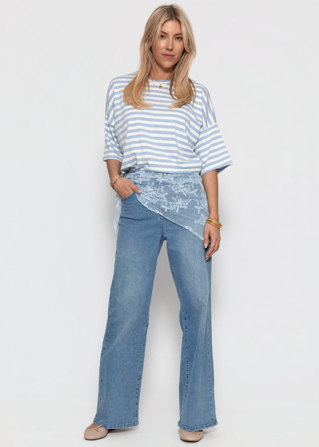 Oversized T-shirt with stripes - blue-white