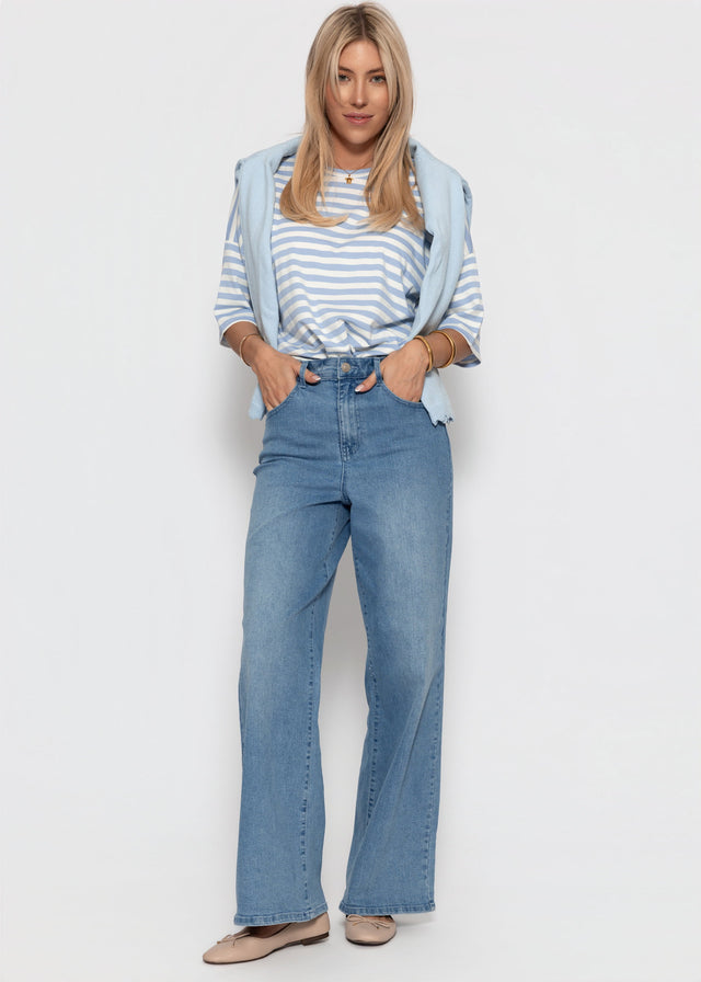 Oversized T-shirt with stripes - blue-white