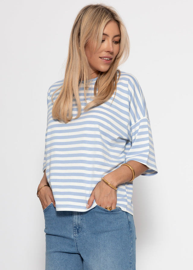 Oversized T-shirt with stripes - blue-white