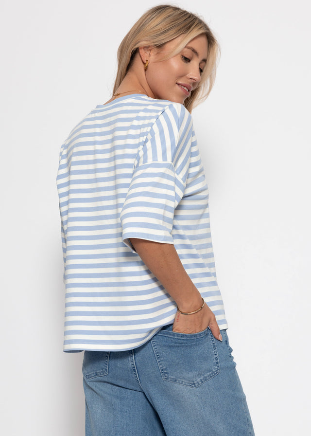 Oversized T-shirt with stripes - blue-white