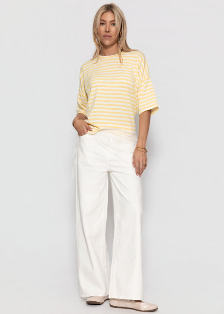 Oversized T-shirt with stripes - yellow-white