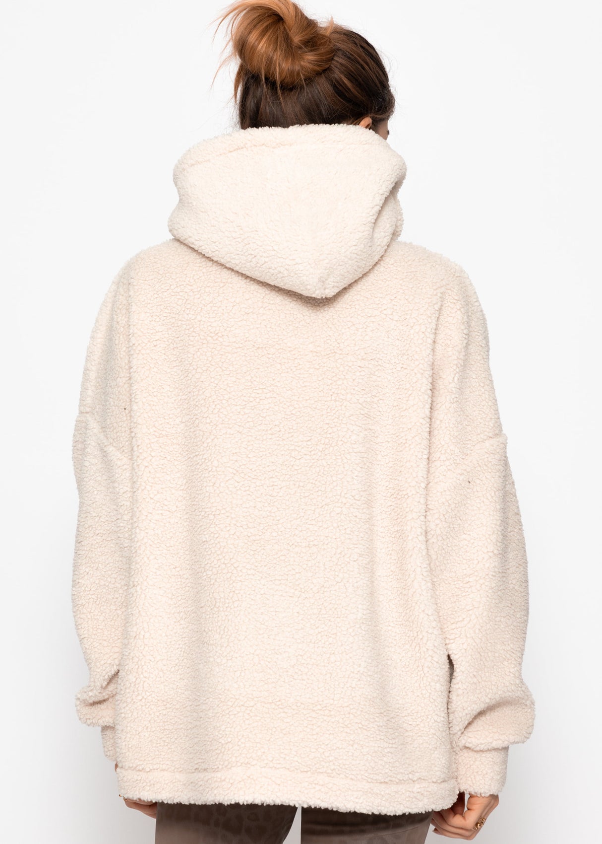 Oversize teddy sweatshirt with hood - offwhite