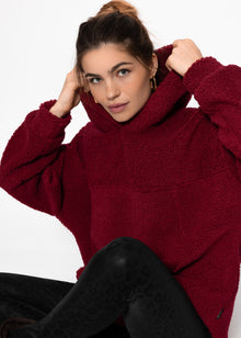 Oversize Teddy Sweatshirt mit Kapuze - weinrot
