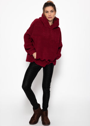Oversize Teddy Sweatshirt mit Kapuze - weinrot