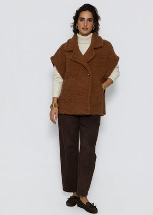 Oversize Teddy-Weste mit Reverskragen - camel