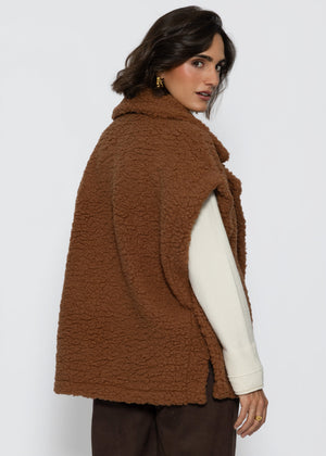 Oversize Teddy-Weste mit Reverskragen - camel