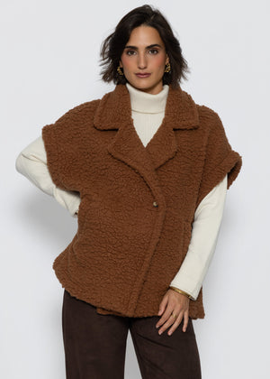 Oversize Teddy-Weste mit Reverskragen - camel