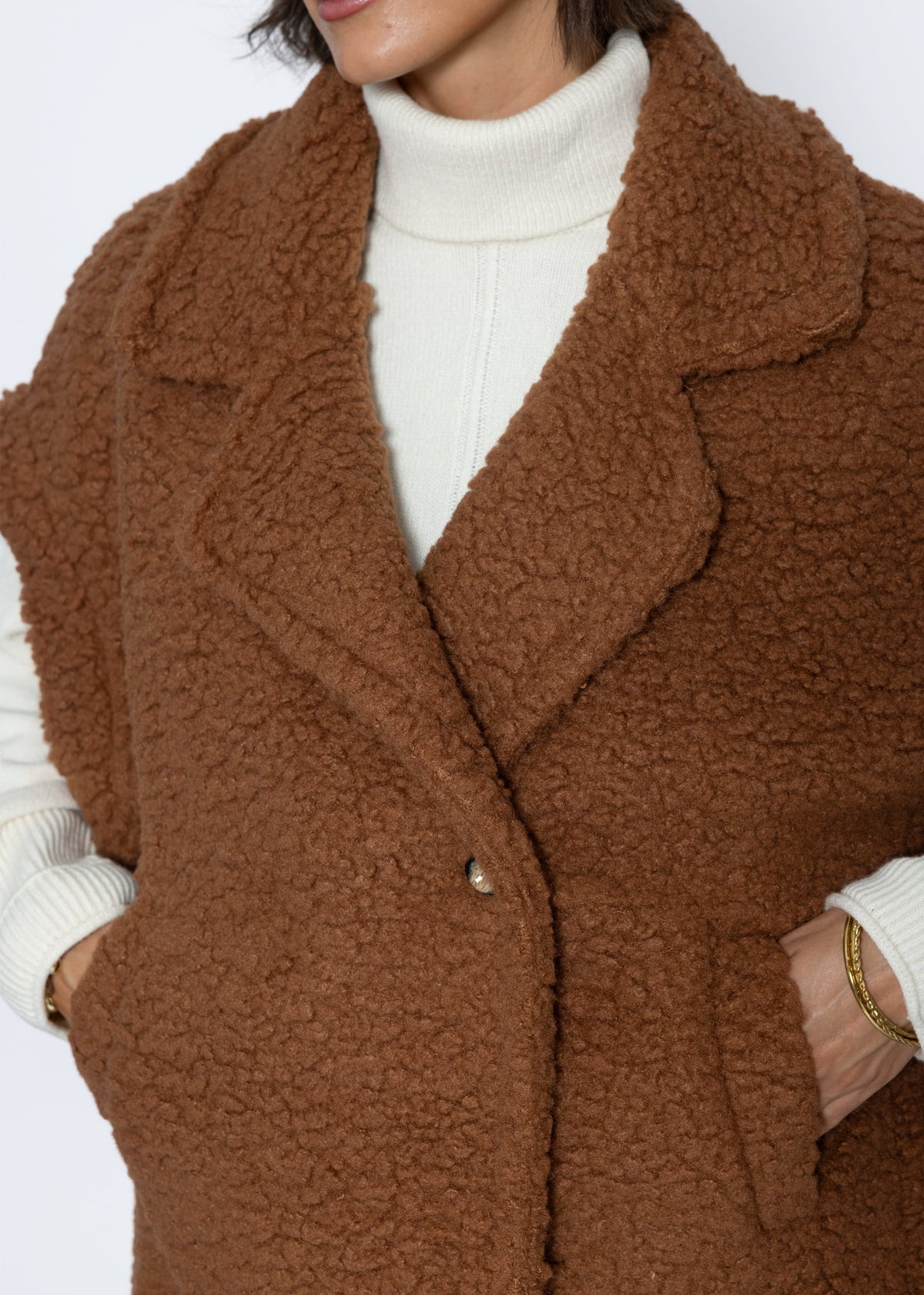Oversize Teddy-Weste mit Reverskragen - camel