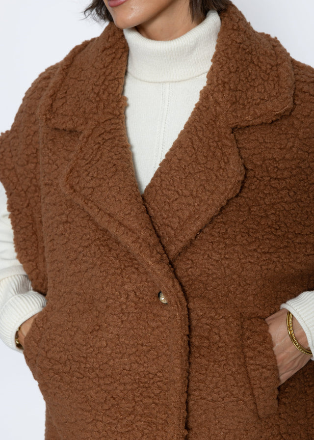 Oversize Teddy-Weste mit Reverskragen - camel