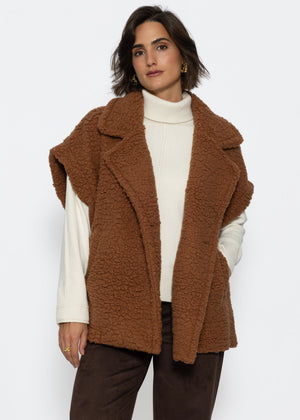 Oversize Teddy-Weste mit Reverskragen - camel
