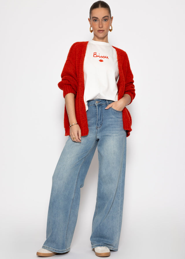 Oversize T-Shirt mit "BISOU" Print - offwhite