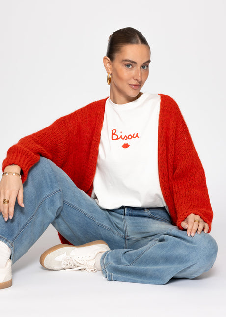 Oversized T-shirt with "BISOU" print - off-white