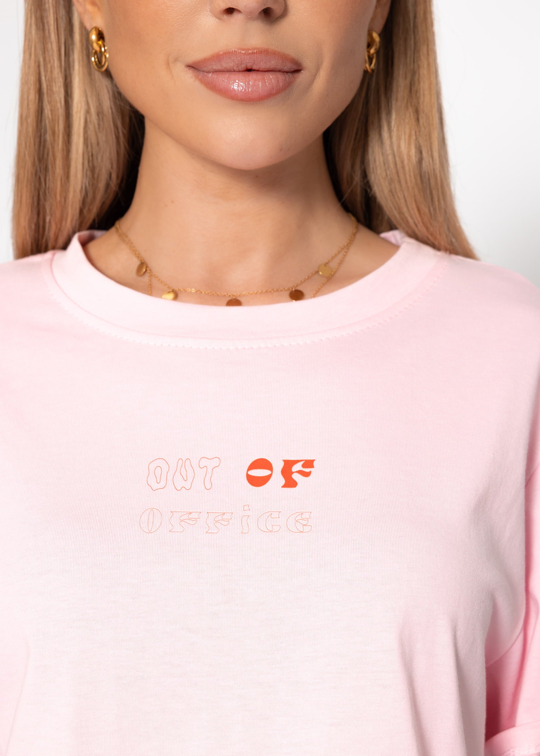 ROADSIGN Australia Damen T-Shirt Oversized – Baumwollmix, Strukturiert, Mit Frontprint, Farbe Rosa, Größe L