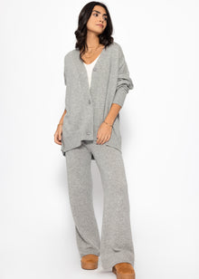 Oversized cardigan with V-neck and cashmere content - gray