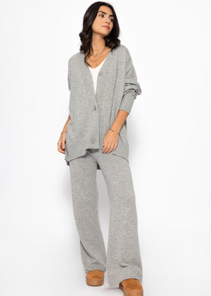 Oversized Cardigan mit V-Ausschnitt und Kaschmiranteil - grau