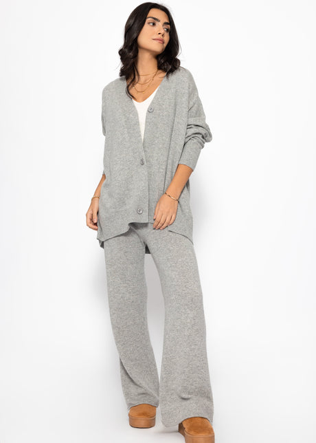 Oversized cardigan with V-neck and cashmere content - gray by SASSYCLASSY