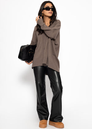 Oversized Cardigan mit V-Ausschnitt und Kaschmiranteil - taupe