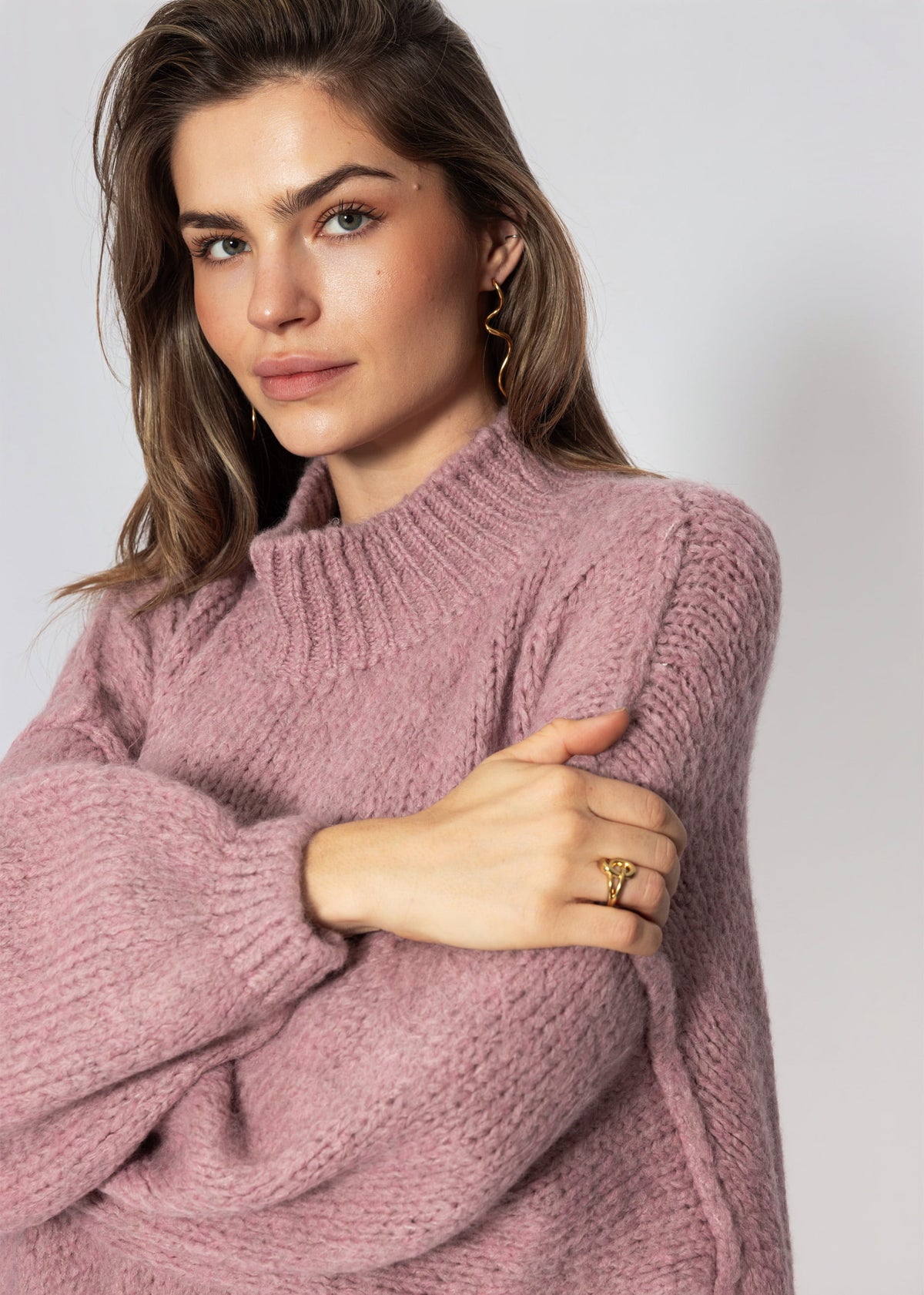 Oversized Grobstrickpullover - altrosa