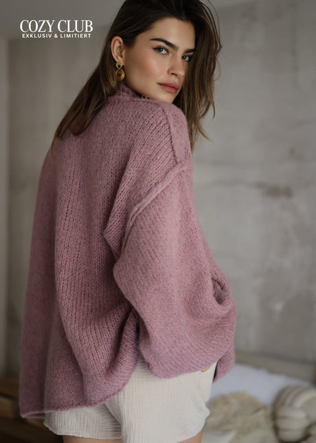 Oversized Grobstrickpullover - altrosa