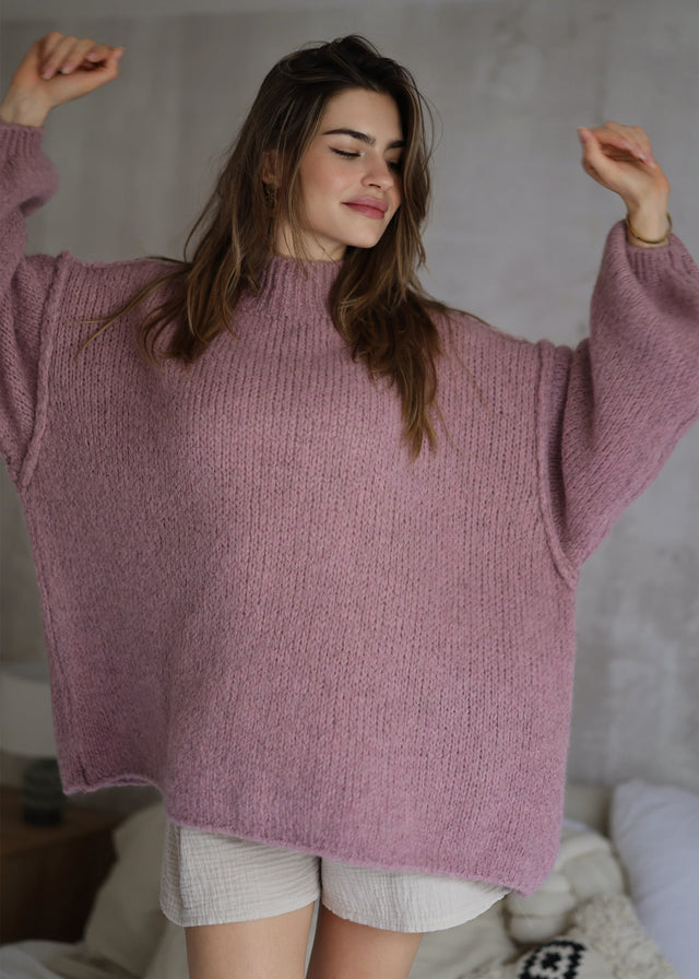 Oversized Grobstrickpullover - altrosa