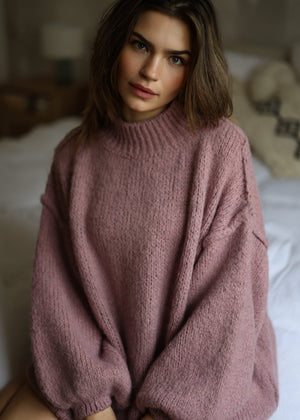 Oversized Grobstrickpullover - altrosa