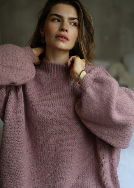 Oversized Grobstrickpullover - altrosa