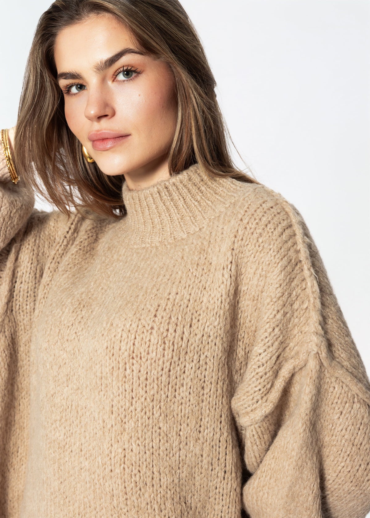 Oversized Grobstrickpullover - beige