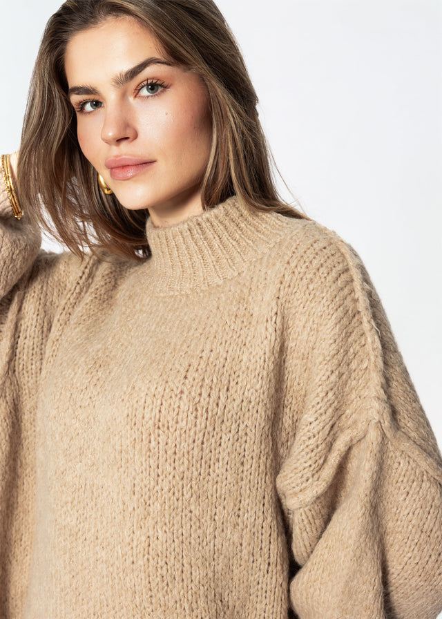 Oversized Grobstrickpullover - beige