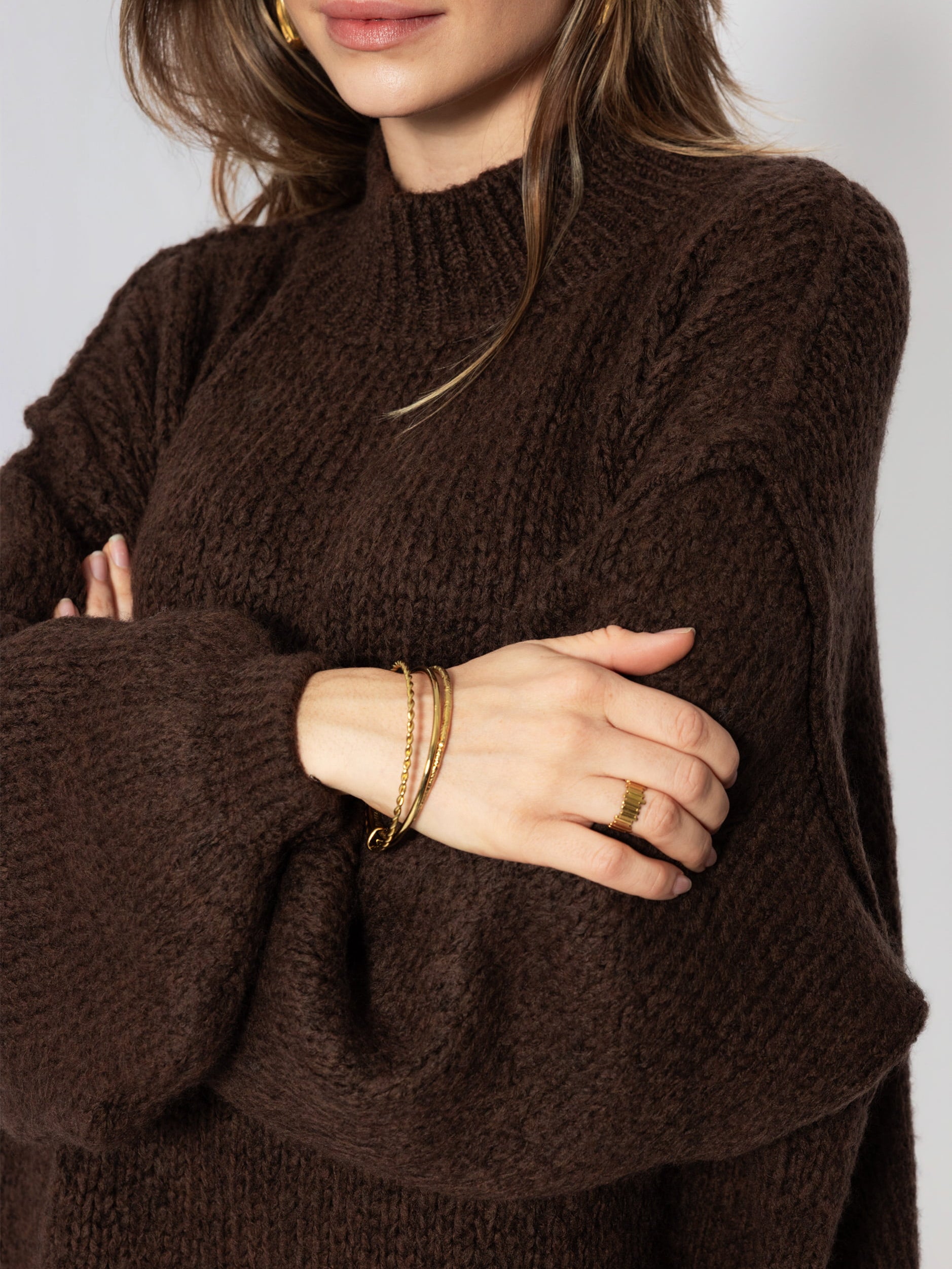 Oversized Grobstrickpullover - braun