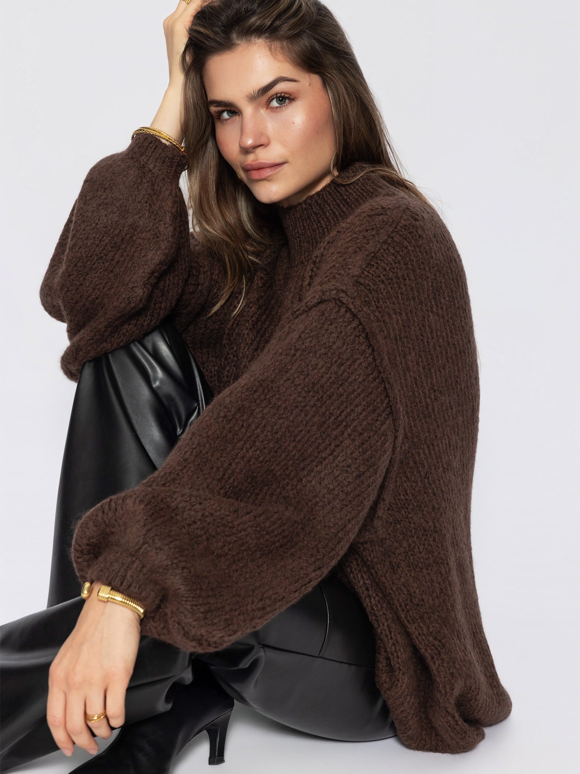Oversized Grobstrickpullover - braun