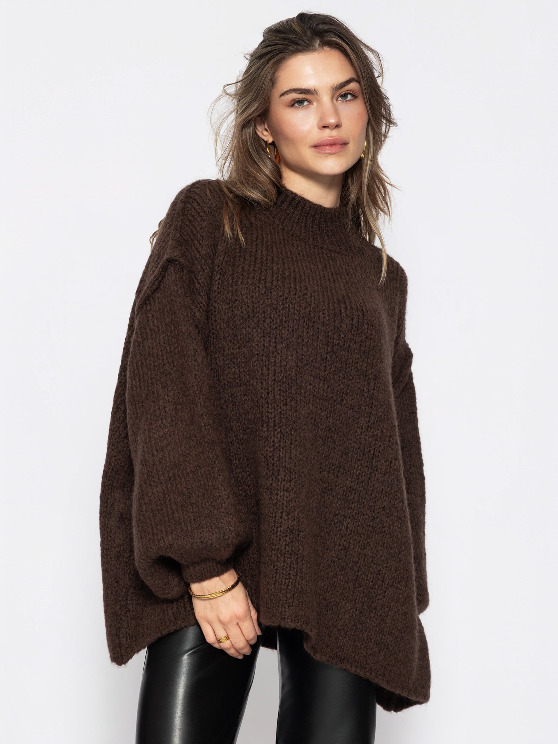 Oversized Grobstrickpullover - braun