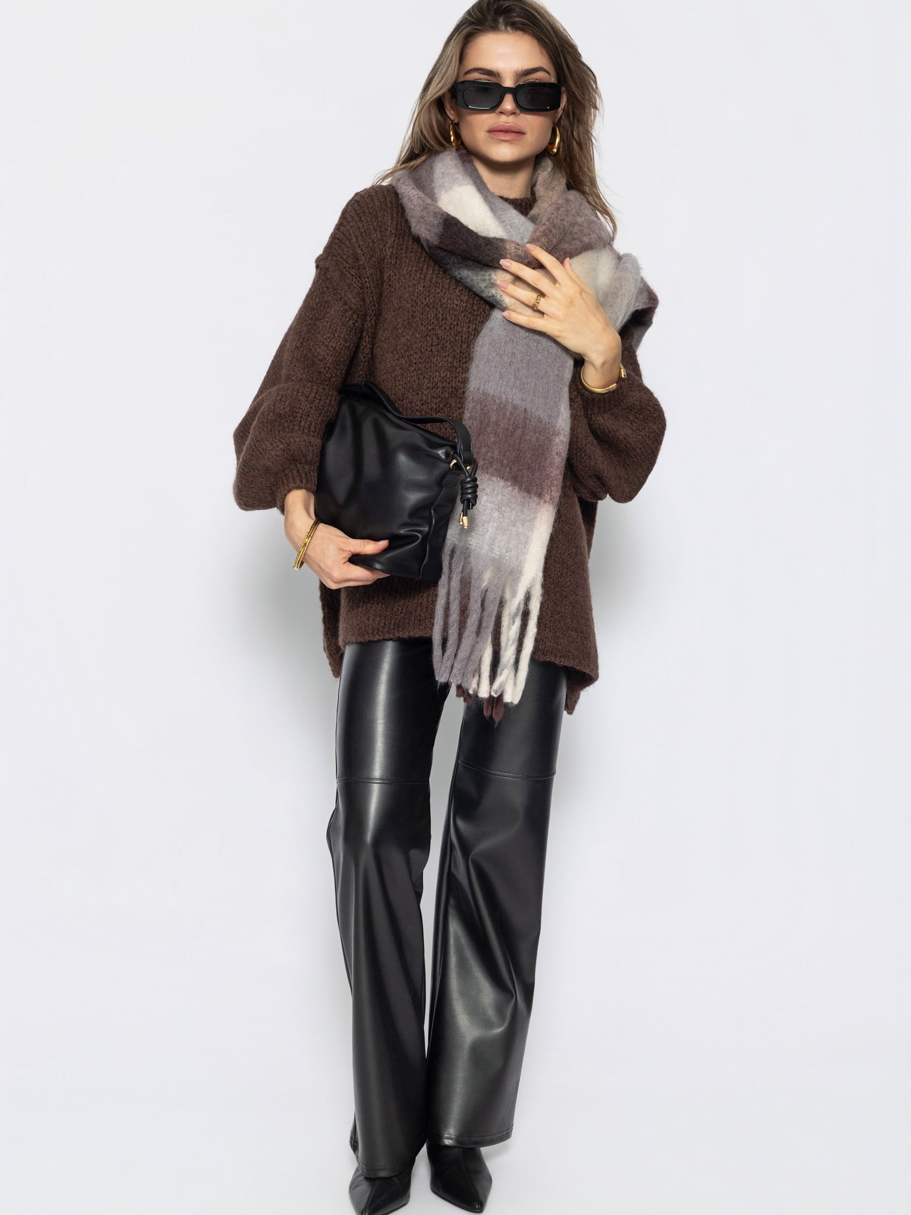 Oversized Grobstrickpullover - braun