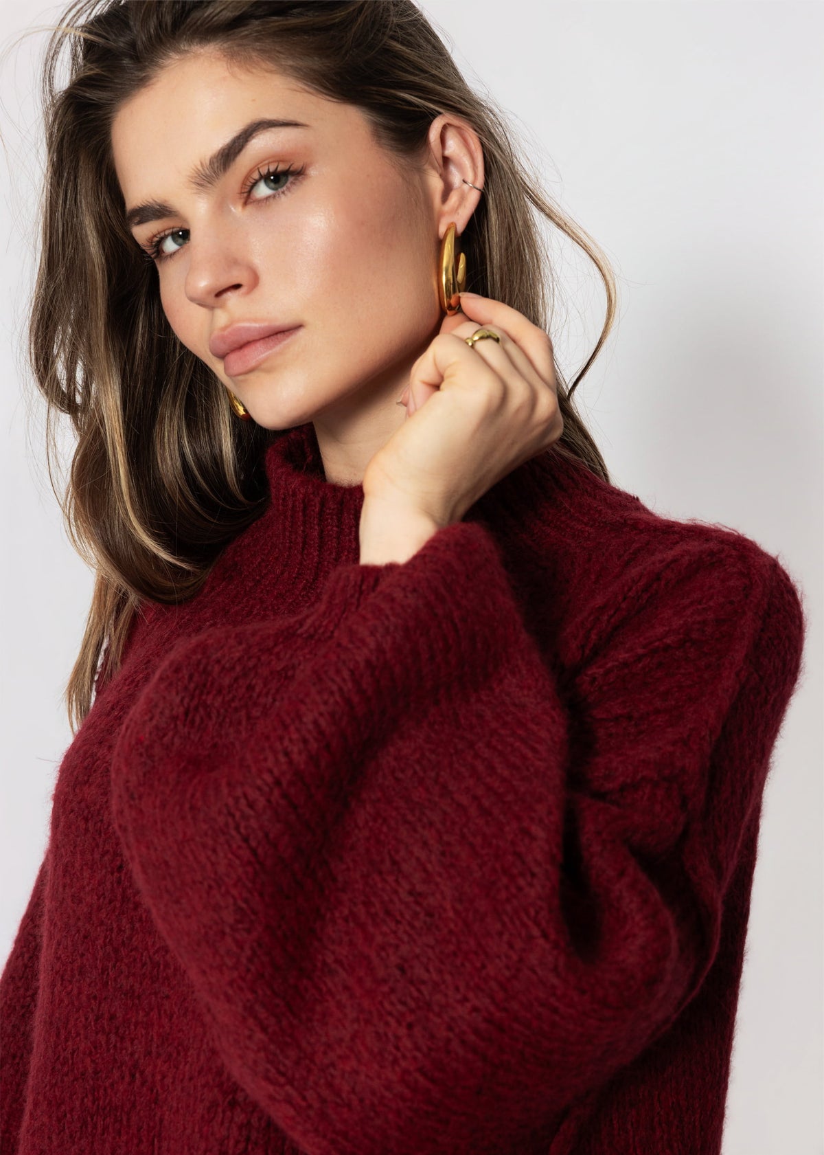 Oversized Grobstrickpullover - burgundy