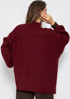 Oversized Grobstrickpullover - burgundy