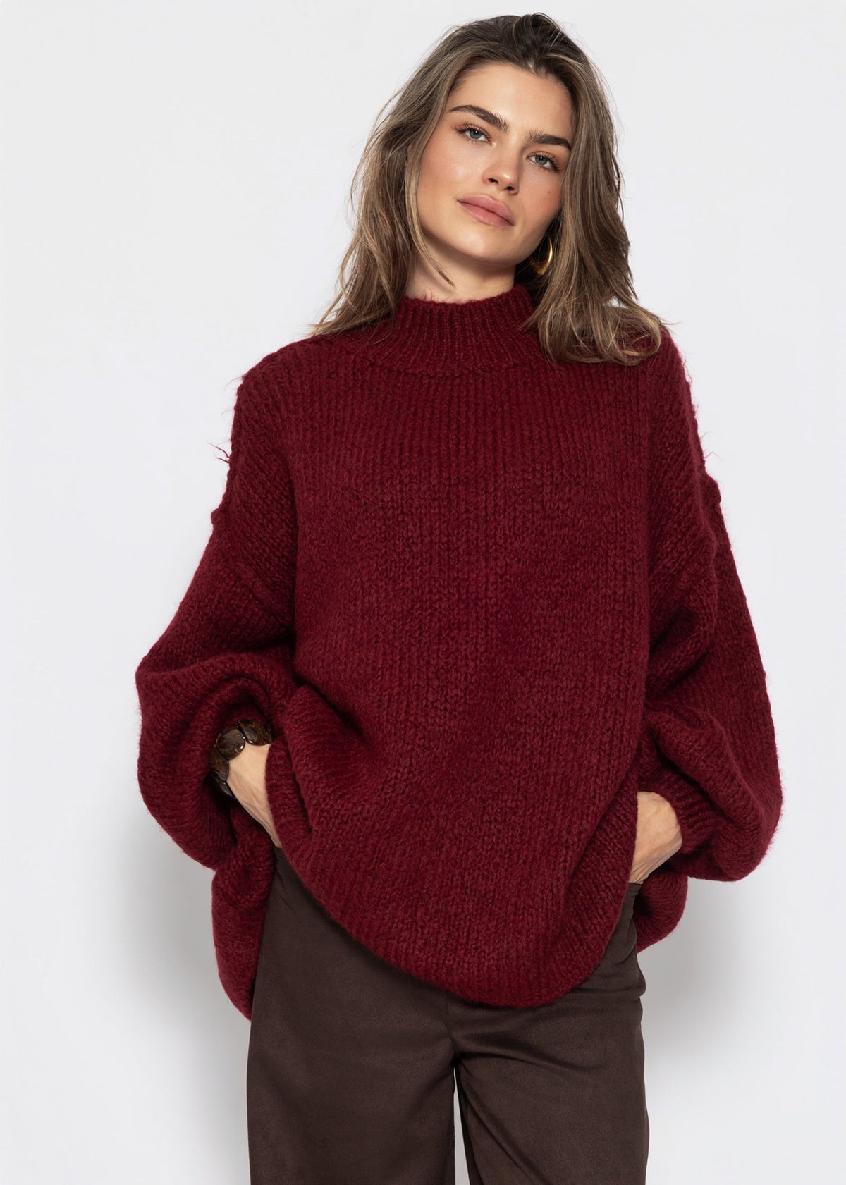 Oversized Grobstrickpullover - burgundy
