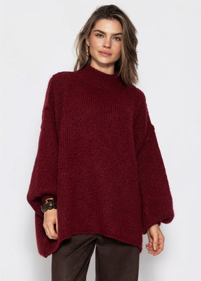 Oversized Grobstrickpullover - burgundy