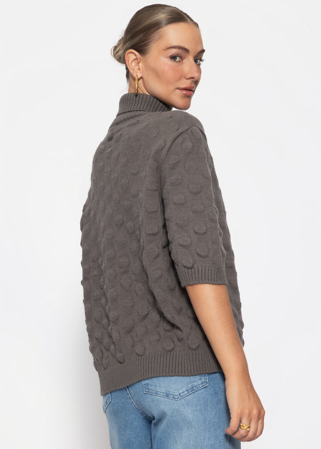 Oversized Kurzarmpullover mit Noppenstruktur - grau