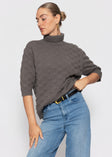 Oversized Kurzarmpullover mit Noppenstruktur - grau