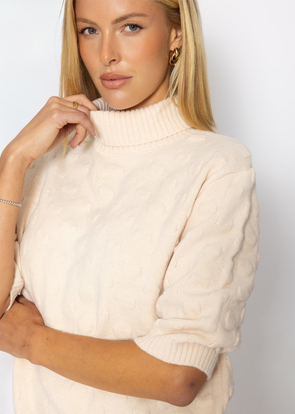Oversized Kurzarmpullover mit Noppenstruktur - offwhite