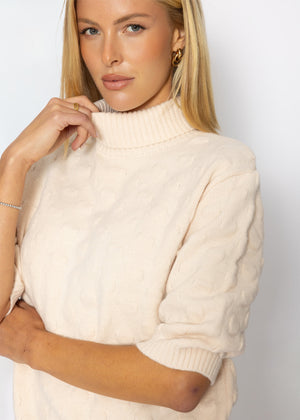 Oversized Kurzarmpullover mit Noppenstruktur - offwhite