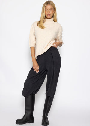 Oversized Kurzarmpullover mit Noppenstruktur - offwhite