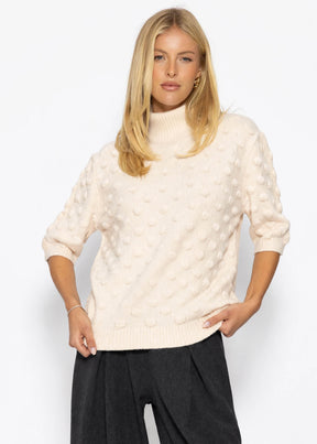 Oversized Kurzarmpullover mit Noppenstruktur - offwhite