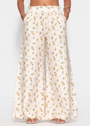 Palazzo Hose mit floralem Print - hellbeige